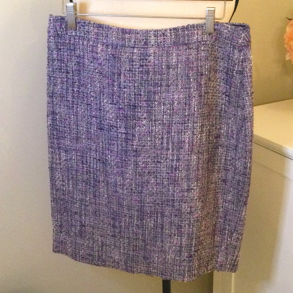 J. Crew, Purple & Blue Multi Boucle Tweed Pencil Skirt, Size 10
